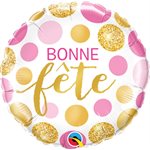 Pink & gold dots "Bonne Fête" std foil balloon