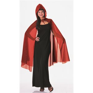Adult glitter red hooded cape 45in