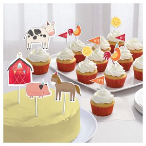 12 décoratiosn à gâteau en papier sur pique animaux de la ferme