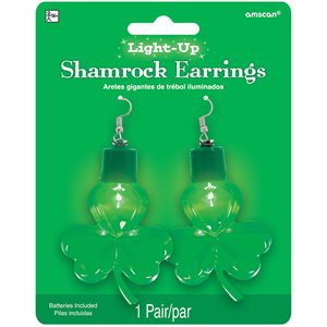Géantes boucles d'oreilles lumineuses trèfles St-Patrick