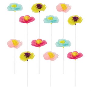 12 piques de fleurs en papier de soie 4.5po pastel