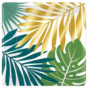 Tropical leaves square plates 10in 8pcs