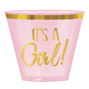 30 verres en plastique 9oz rose "It's a girl"