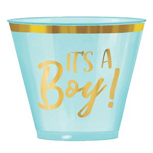 30 verres en plastique 9oz bleu "It's a boy"