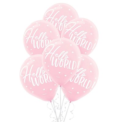 Hello World pink latex balloons 12in 15pcs