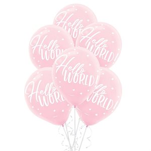 Hello World pink latex balloons 12in 15pcs