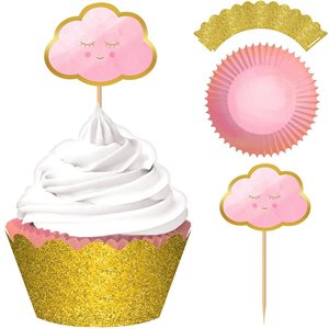 Ensemble pour 24 petits gâteaux nuage rose & doré