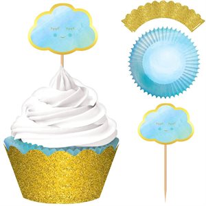 Ensemble pour 24 petits gâteaux nuage bleu & doré