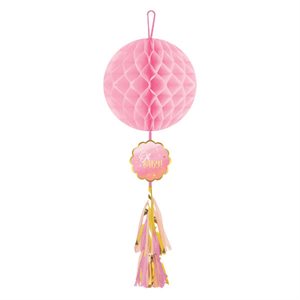 Oh Baby pink honeycomb decoration with tassel