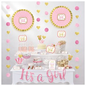 It's A Girl pink & gold buffet & room decorating kit