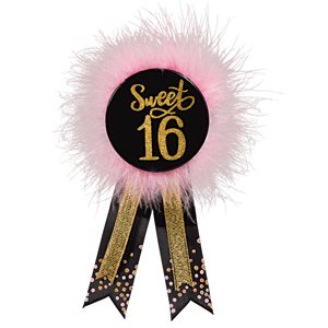 Sweet 16 pink, gold & black award ribbon
