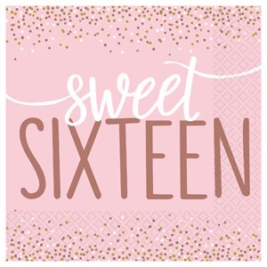 16 serviettes à repas rose doré Sweet Sixteen