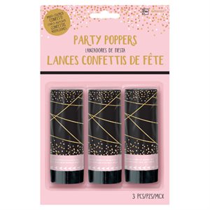 Rose gold party poppers 3pcs