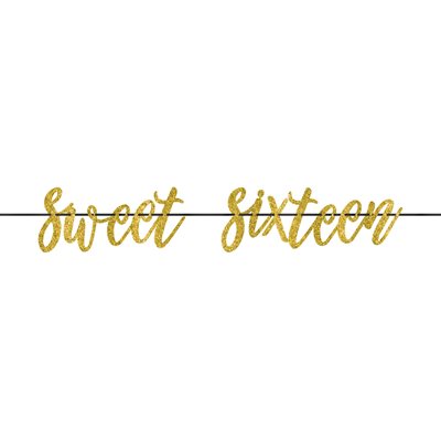 Sweet Sixteen glitter gold letter banner 8inx12ft