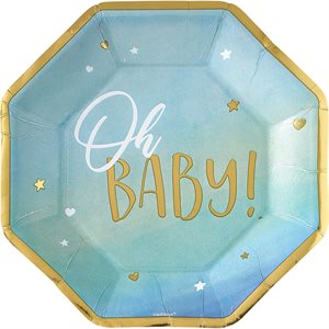 Oh Baby blue octagonal border plates 10.5in 8pcs