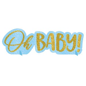 Oh baby blue & gold glitter centerpiece 14x4.5po