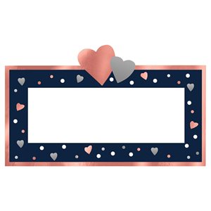 Navy blue place cards with rose gold & silver hearts 25pcs