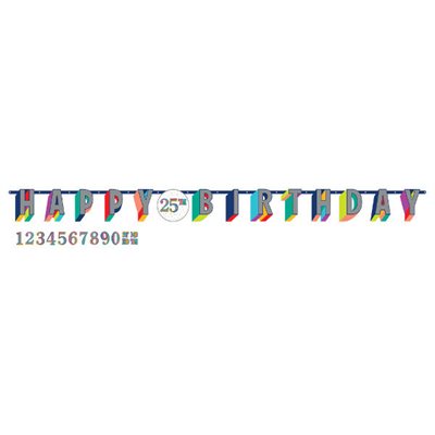 Colourful Happy Birthday add-an-age jumbo jointed banner