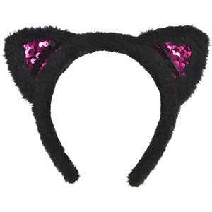 Black cat ears headband with pink sequins
