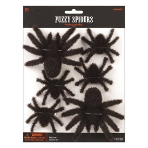 Black fuzzy spiders 6pcs