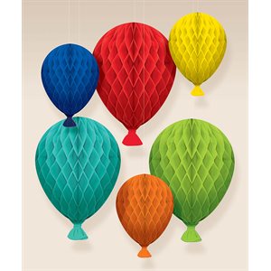 6 décorations en nid abeille ballons multicolores