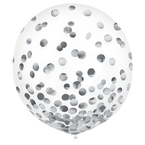 Clear latex balloons 24in 2pcs with silver confetti