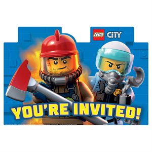 8 invitations & enveloppes Lego City