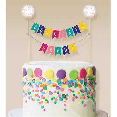 Colourful congrats grad cake banner on picks 9.5in