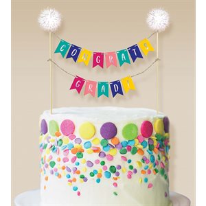 Colourful congrats grad cake banner on picks 9.5in