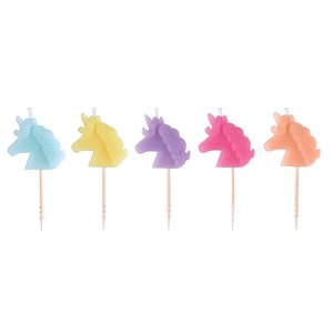 Pastel unicorn candles on picks 5pcs