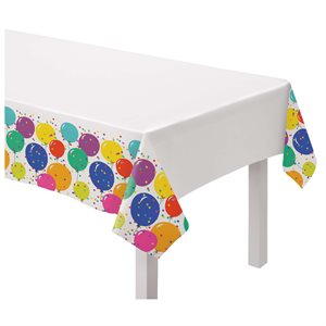 Multicolored balloons & confetti plastic table cover 54x84in