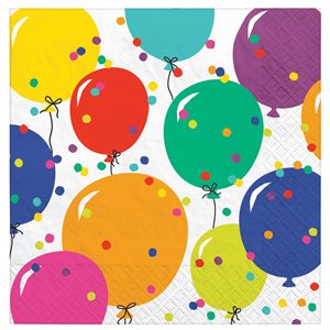 16 serviettes à breuvage ballons & confettis multicolores