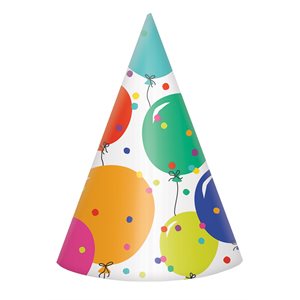 8 chapeau de fête ballons & confettis multicolores