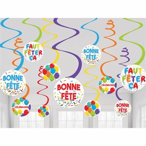12 décorations en tourbillons bonne fête ballons multicolores