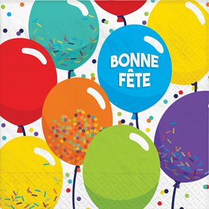 Colourful balloon "bonne fête" lunch napkins 16pcs