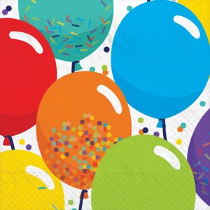 16 serviettes à breuvage ballons multicolores