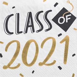16 serviettes à repas blanc "class of 2021" graduation