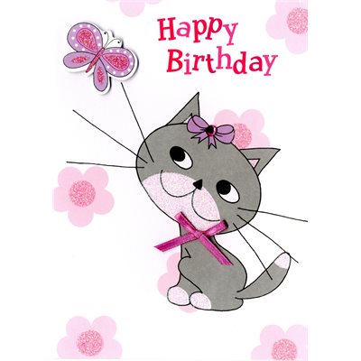 Giant greeting card cat & butterfly happy birthday