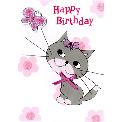 Géante carte de souhait chat & papillon "happy birthday"