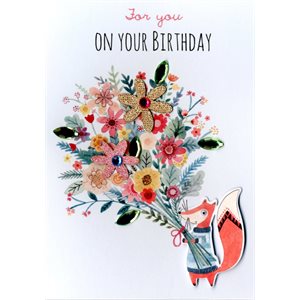 Géante carte de souhait renard & fleurs "for you on your birthday"