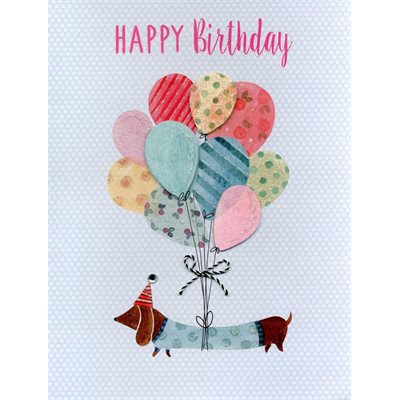 Géante carte de souhait chien & ballons "happy birthday"