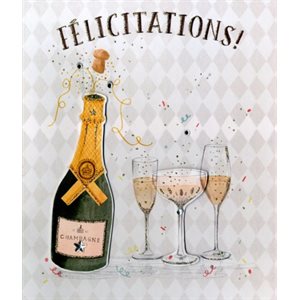 Giant greeting card bottle & glasses of champagne "félicitations!"