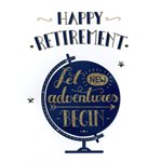 Giant greeting card happy retirement, let new adventures begin
