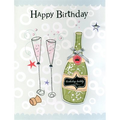 Giant greeting card happy birthday, birthday bubbly