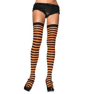 Black & neon orange thigh high nylon socks