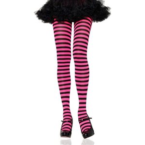 Black & neon pink striped nylon tights