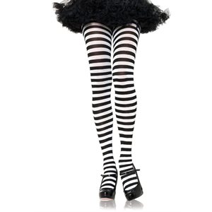Black & white striped nylon tights PLUS size