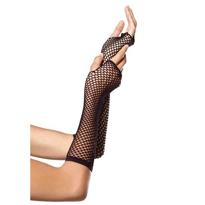 Black forearm fingerless fishnet gloves