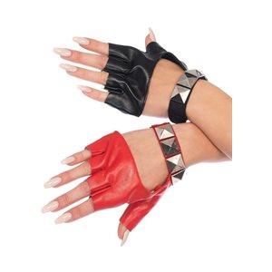 Black & red studded fingerless gloves