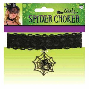 Black choker with spider & web pendant